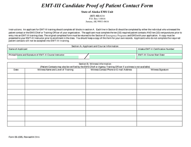 Form 06 1595   EMT III Candidate Proof Of Patient Contact Form screenshot