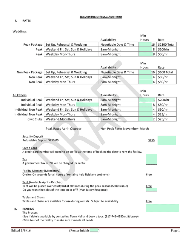 Blanton House Rental Agreement screenshot