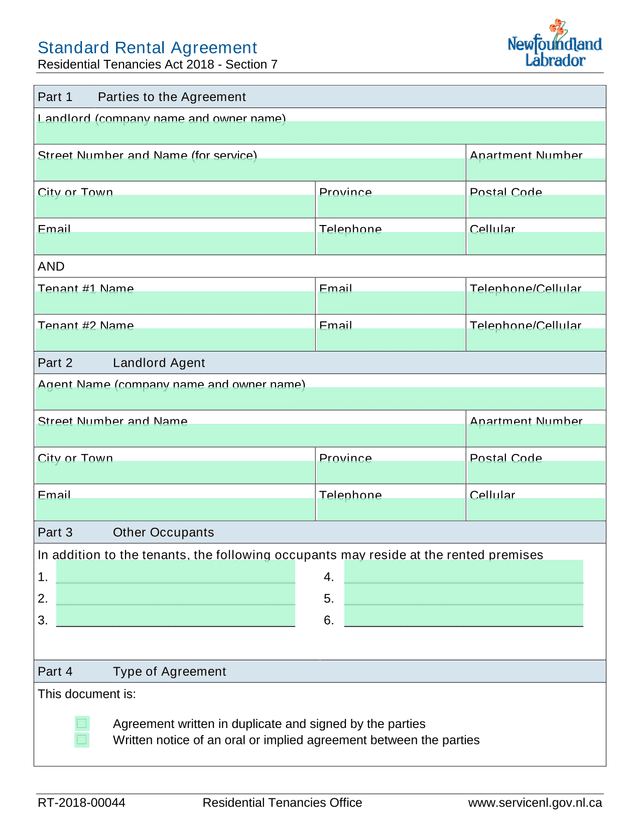 Standard Rental Agreement screenshot