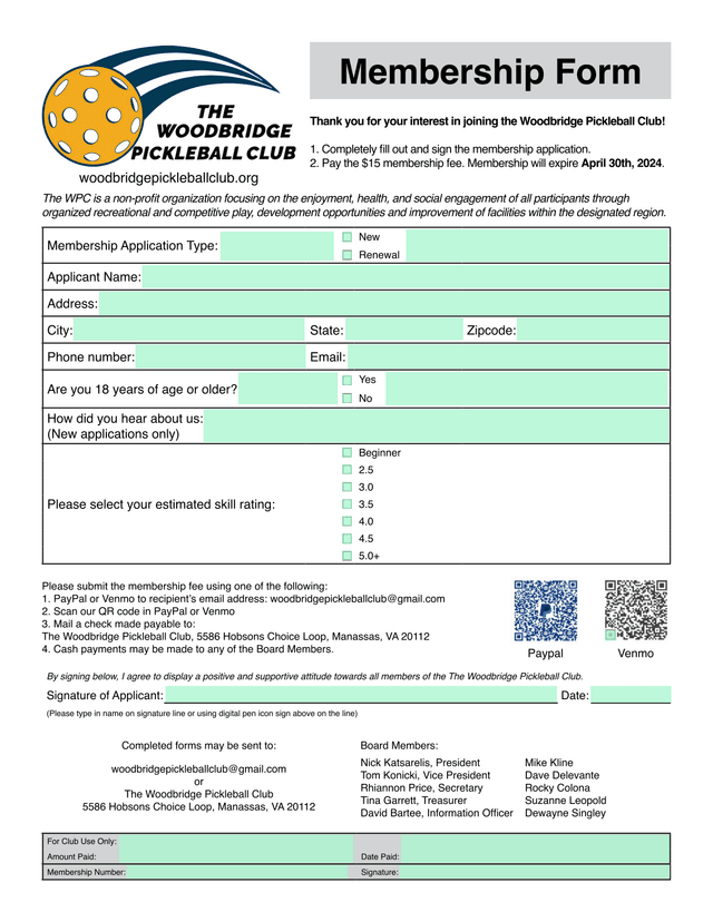 Membership Form screenshot