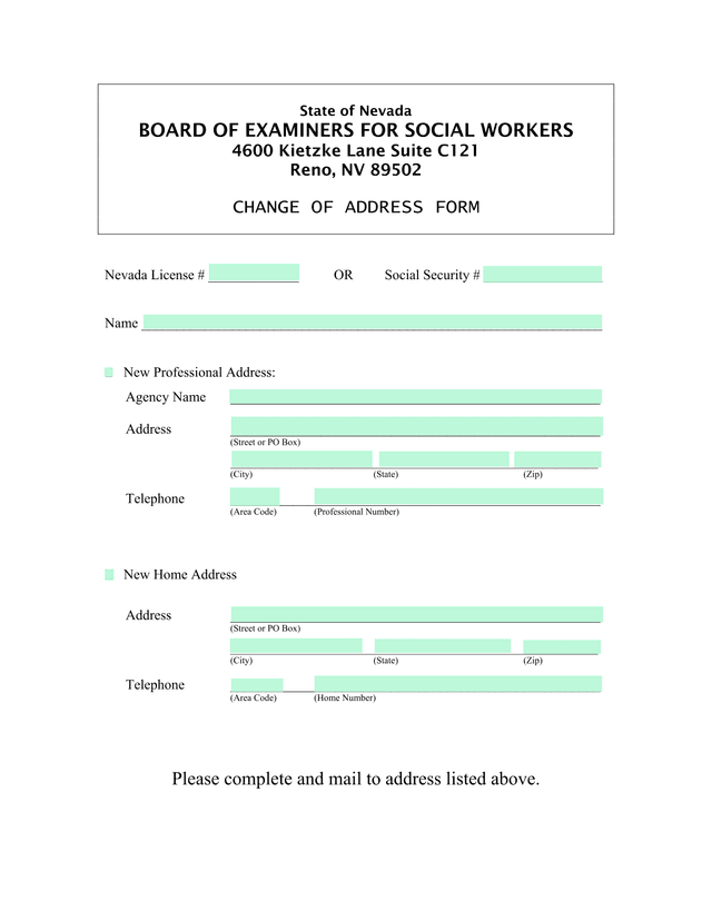 Change Of Address Form screenshot