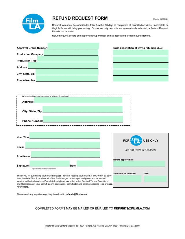 Refund Request Form screenshot