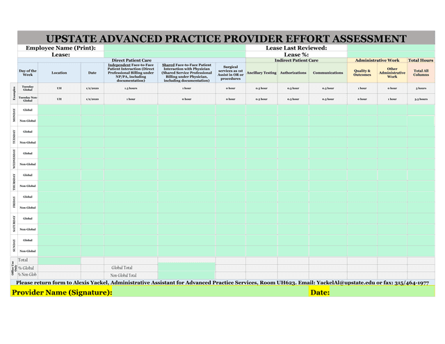 Upstate Advanced Practice Provider Effort Assessment screenshot