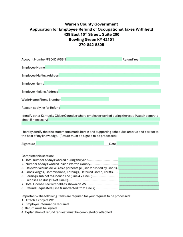 Application For Employee Refund Of Occupational Taxes Withheld screenshot