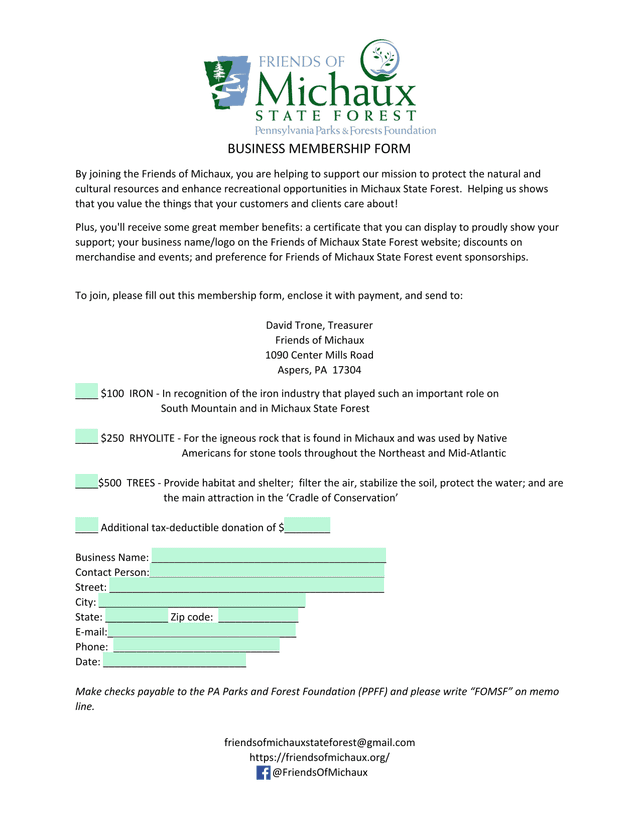 BUSINESS MEMBERSHIP FORM screenshot