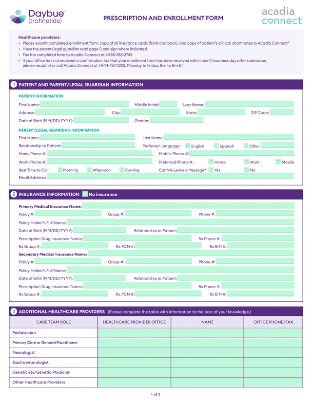 PRESCRIPTION AND ENROLLMENT FORM screenshot