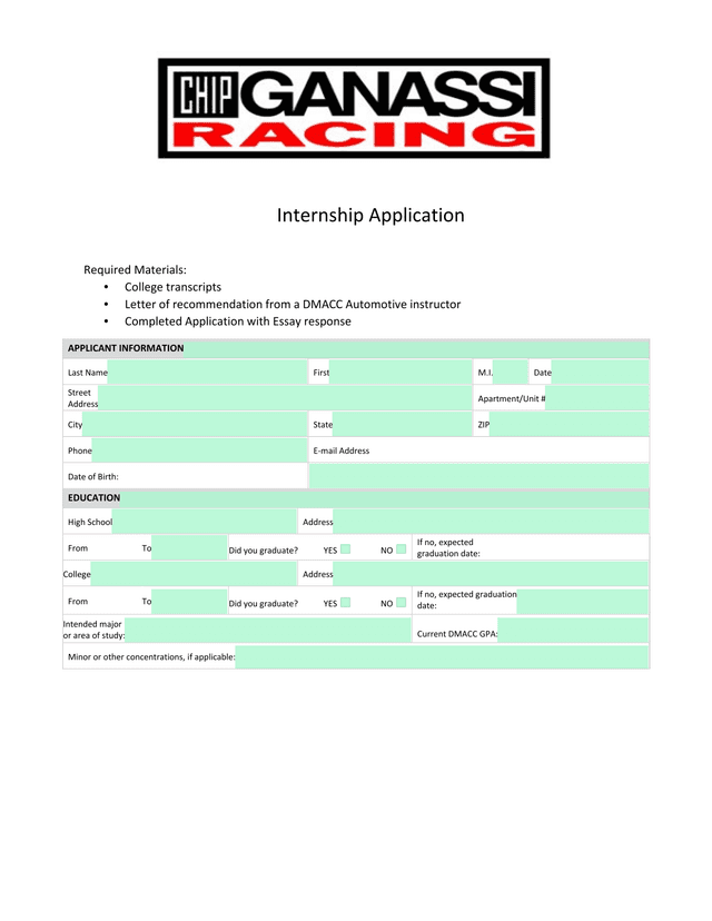 Internship Application screenshot