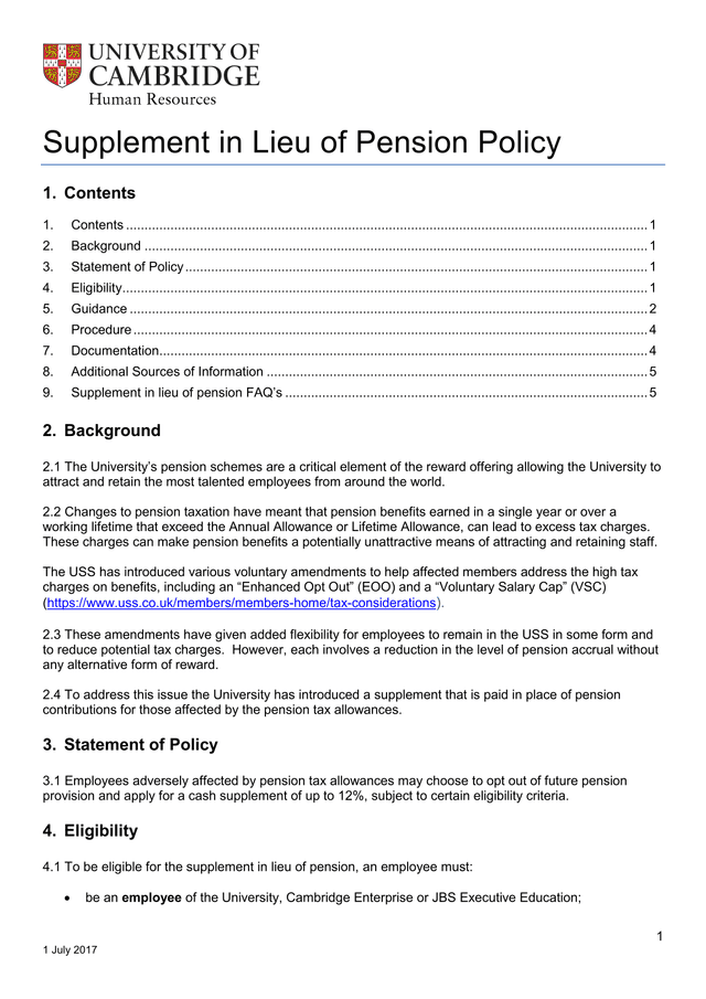 Supplement In Lieu Of Pension Policy screenshot