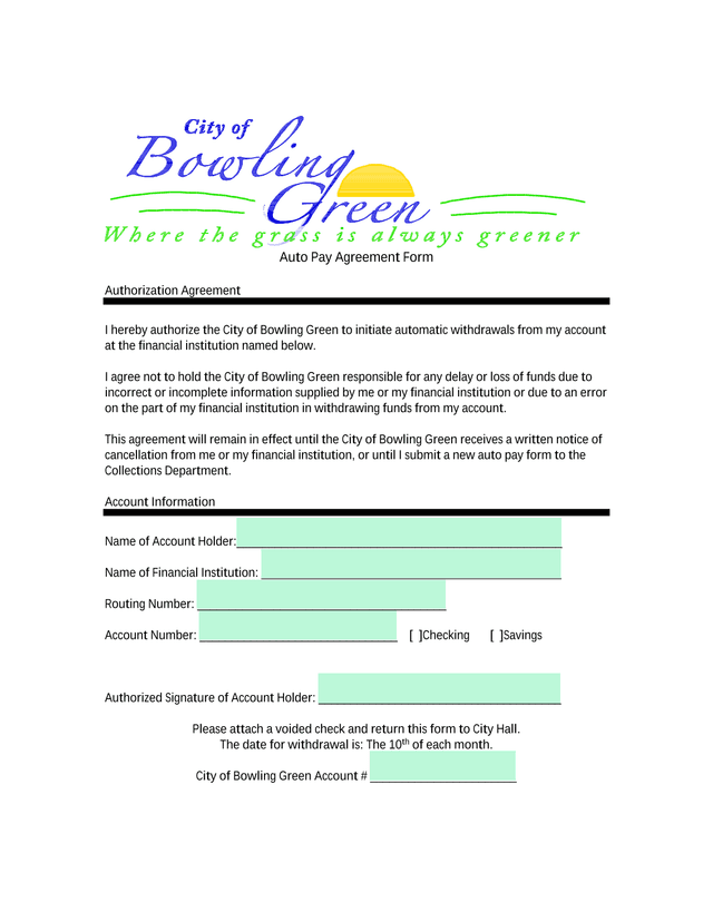 Auto Pay Agreement Form screenshot