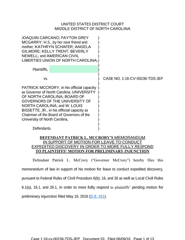 Defendant Patrick L. McCroryS Memorandum In Support Of Motion For Leave To Conduct Expedited Discove screenshot