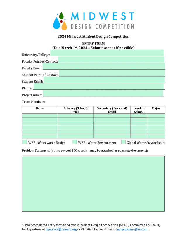 2024 Midwest Student Design Competition Entry Form screenshot
