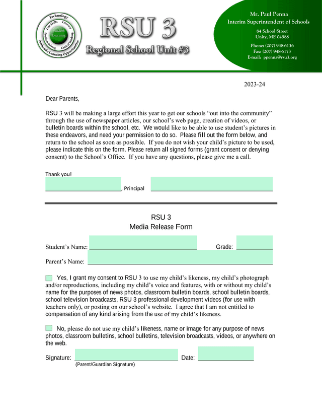 Media Release Form screenshot