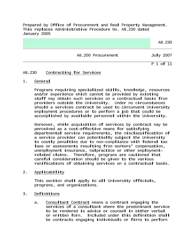 A8.230 Contracting For Services screenshot