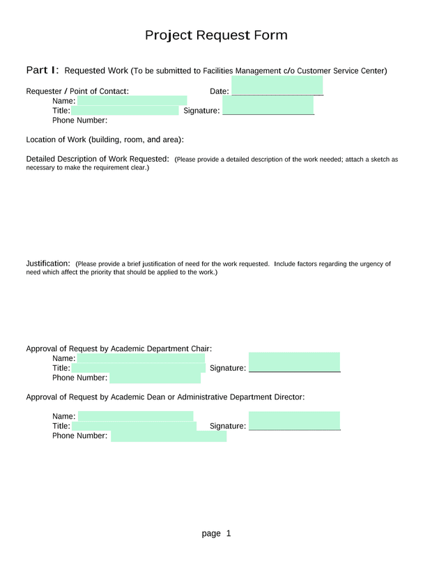 Project Request Form screenshot