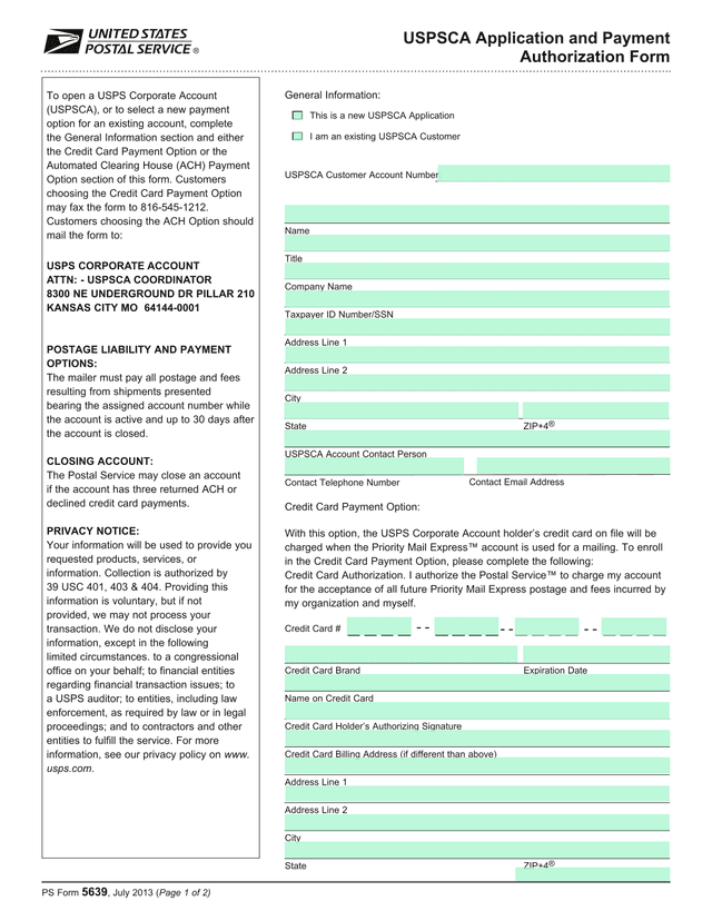 USPSCA Application And Payment Authorization Form screenshot