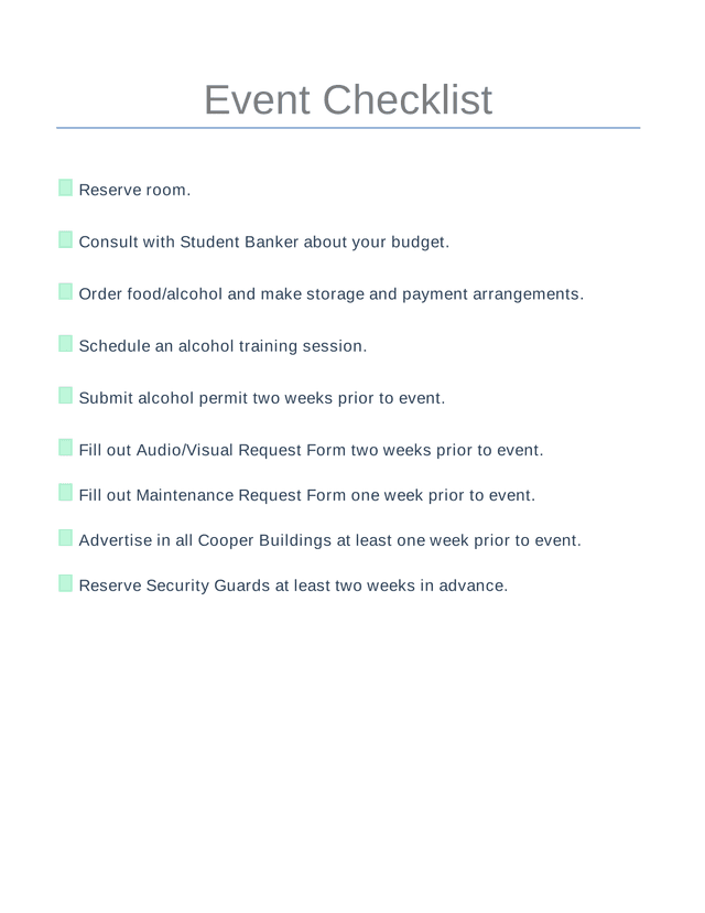 Event Checklist screenshot
