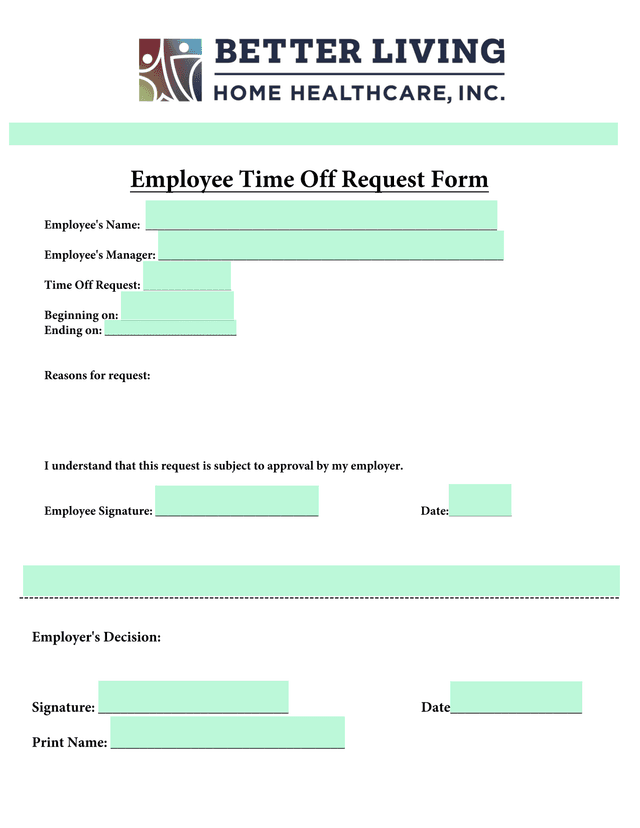 Employee Time Off Request Form screenshot