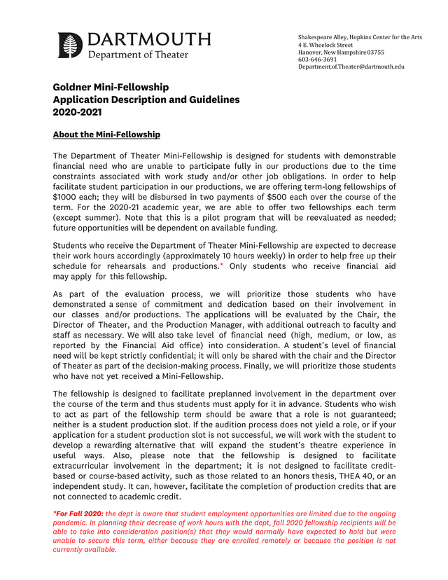 Goldner Mini Fellowship Application Description And Guidelines screenshot