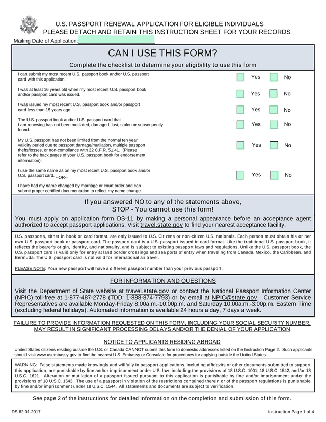 U.S. Passport Renewal Application Eligibility Checklist screenshot