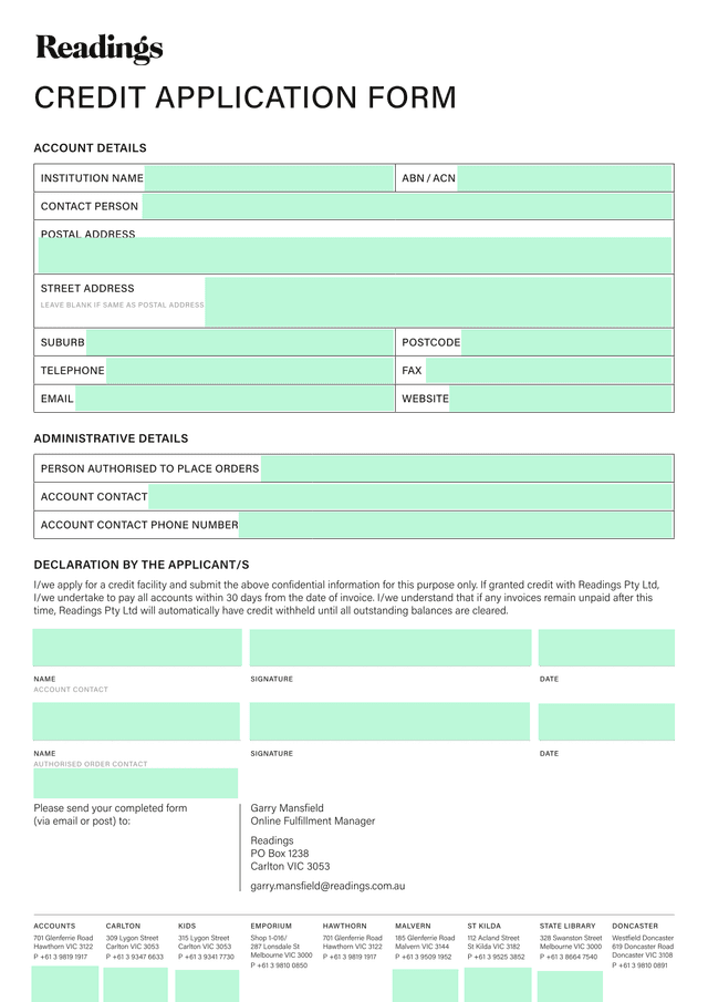 CREDIT APPLICATION FORM screenshot
