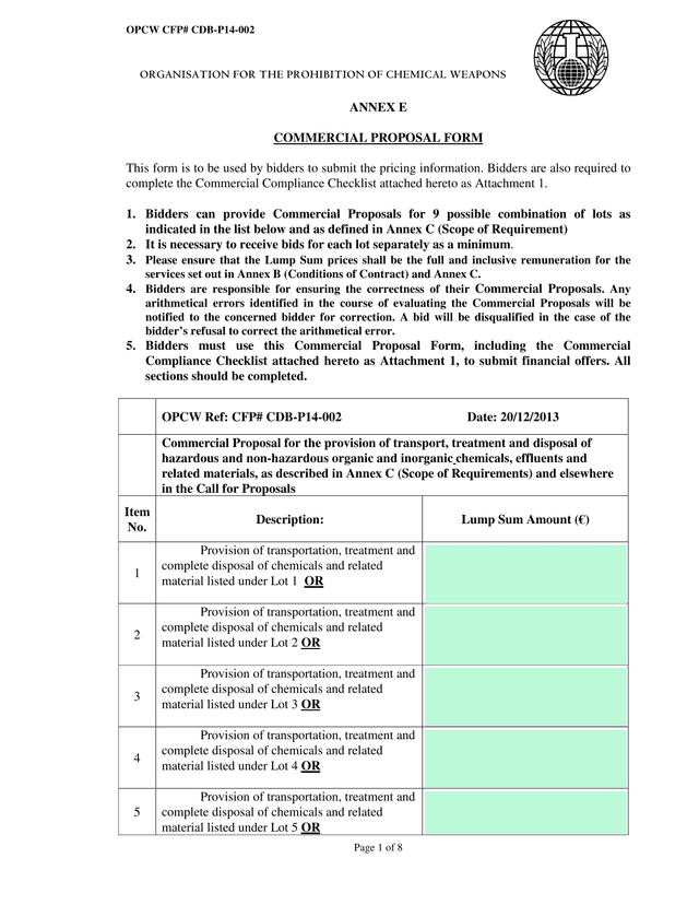 Commercial Proposal Form screenshot