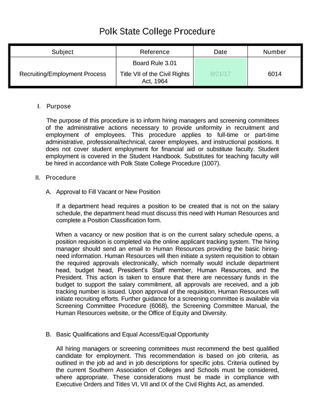 Polk State College Procedure screenshot