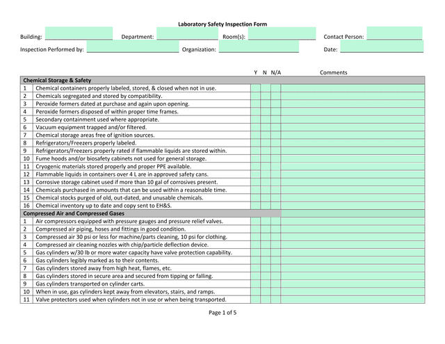 Laboratory Safety Inspection Form screenshot