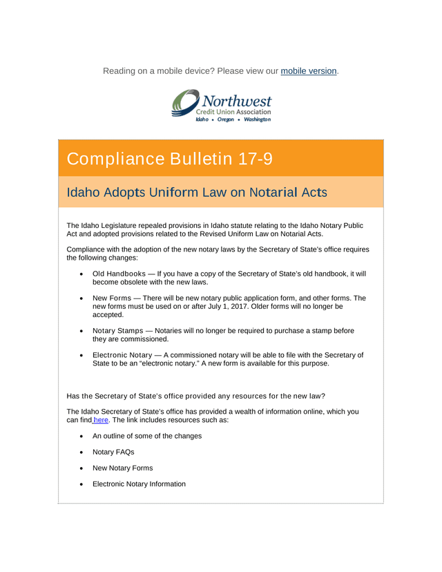 Compliance Bulletin 17 9 screenshot
