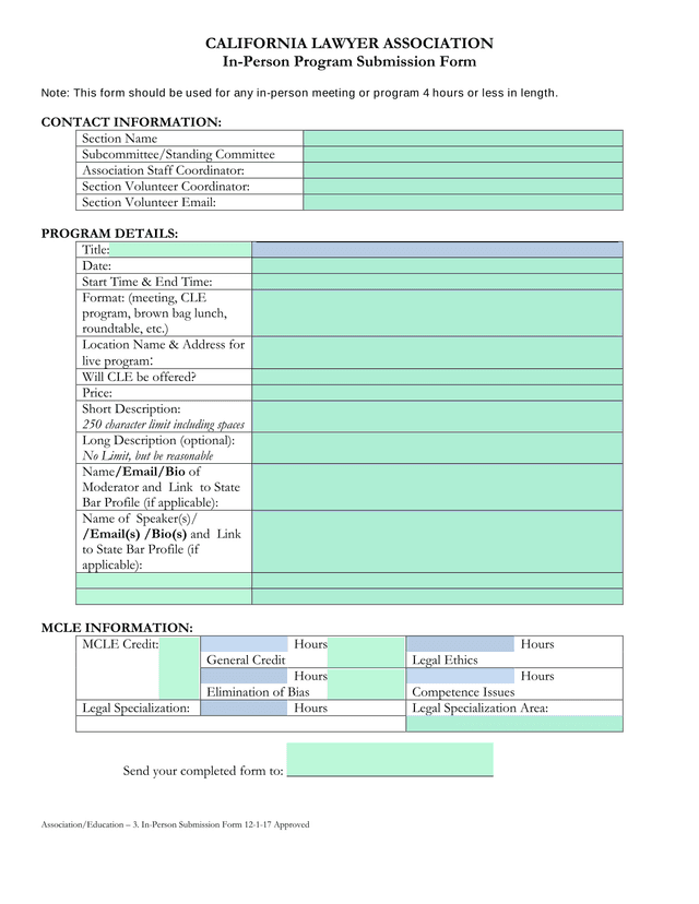 California Lawyer Association In Person Program Submission Form screenshot