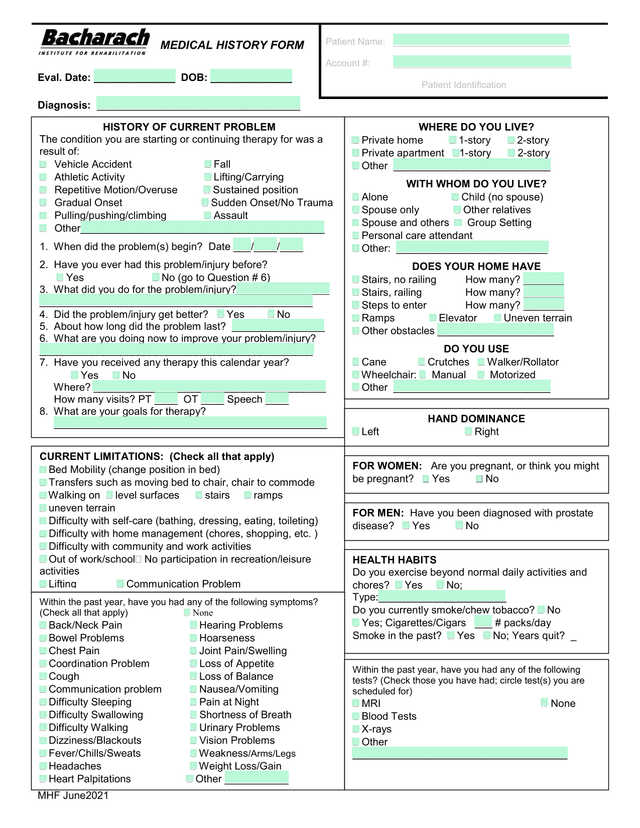 Medical History Form screenshot
