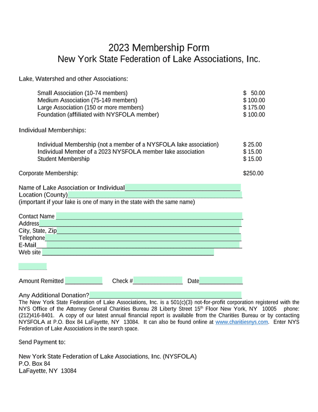 2023 Membership Form screenshot