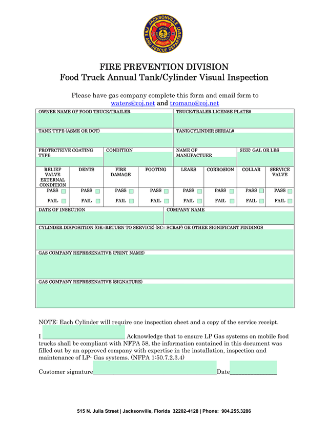 Food Truck Annual TankCylinder Visual Inspection screenshot