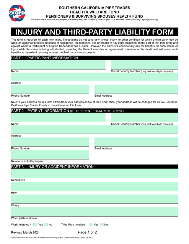 Injury And Third Party Liability Form screenshot