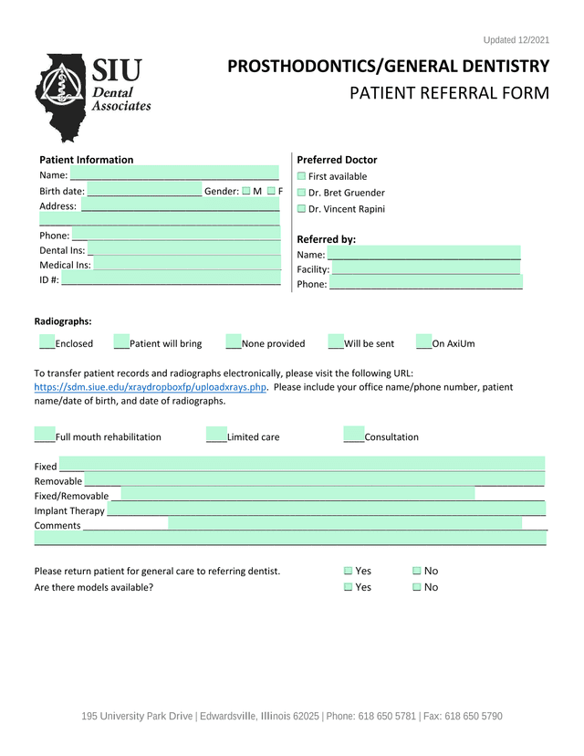 Patient Referral Form screenshot