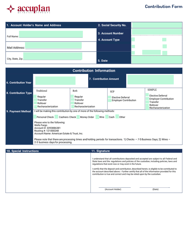 Account No. Contribution Form screenshot