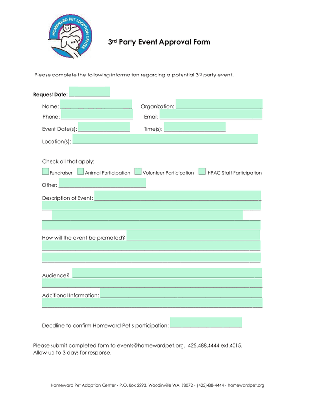 3rd Party Event Approval Form screenshot