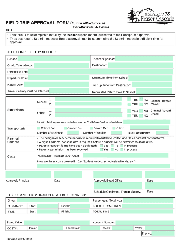 Field Trip Approval Form (CurricularCo CurricularExtra Curricular Activities) screenshot