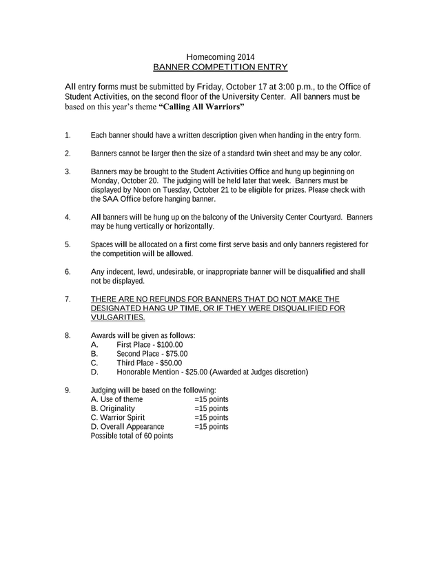 Homecoming 2014 Banner Competition Entry Form screenshot