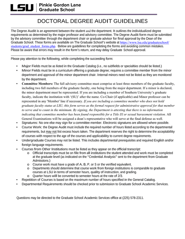 Doctoral Degree Audit Guidelines screenshot