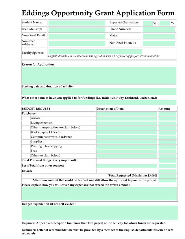 Eddings Opportunity Grant Application Form screenshot
