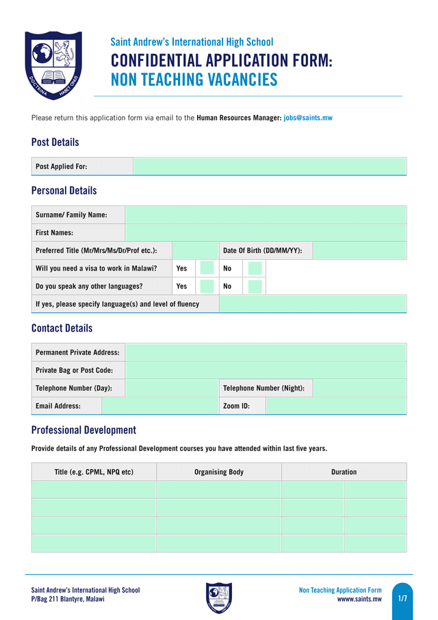 Non Teaching Application Form screenshot