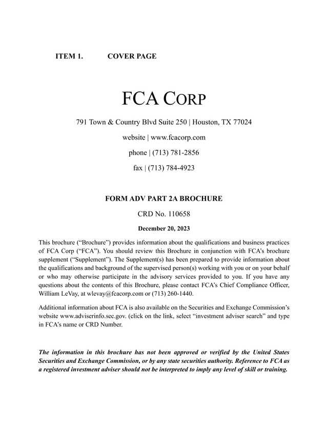 Form ADV Part 2A Brochure screenshot