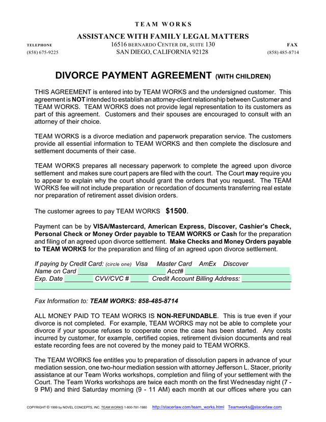 Divorce Payment Agreement (With Children) screenshot