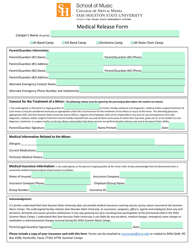 Medical Release Form screenshot