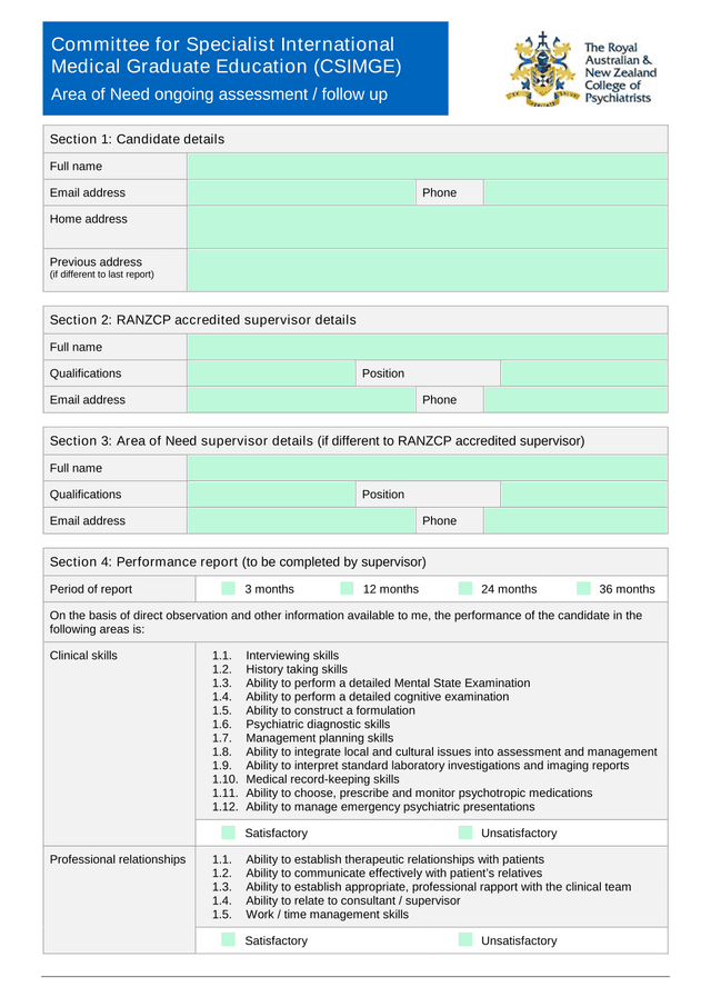 Committee For Specialist International Medical Graduate Education (CSIMGE) Area Of Need Ongoing Asse screenshot