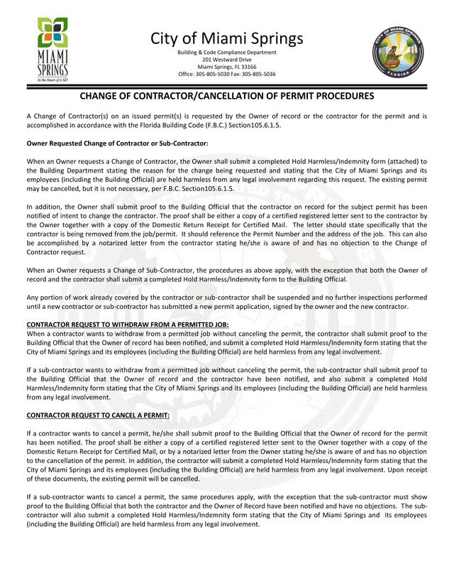 Change Of ContractorCancellation Of Permit Procedures screenshot