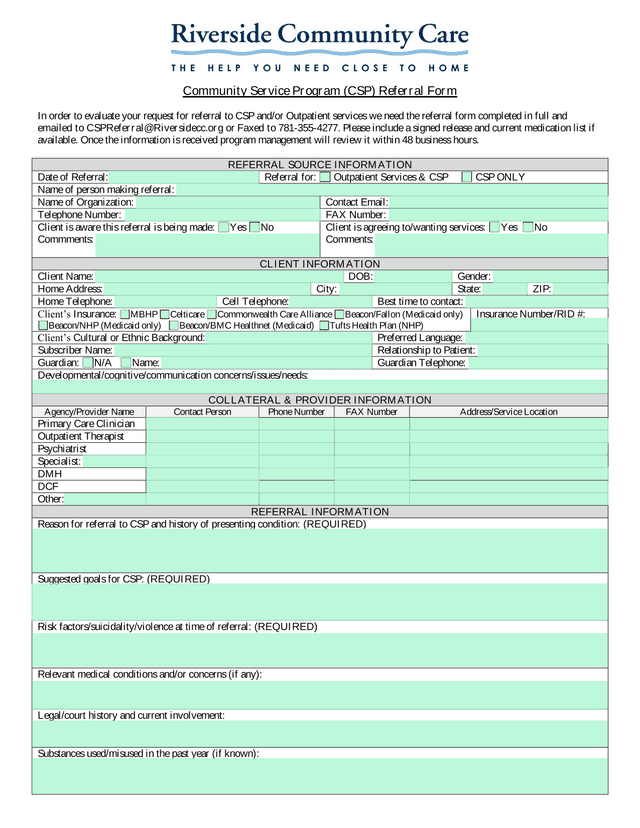 Community Service Program (CSP) Referral Form screenshot