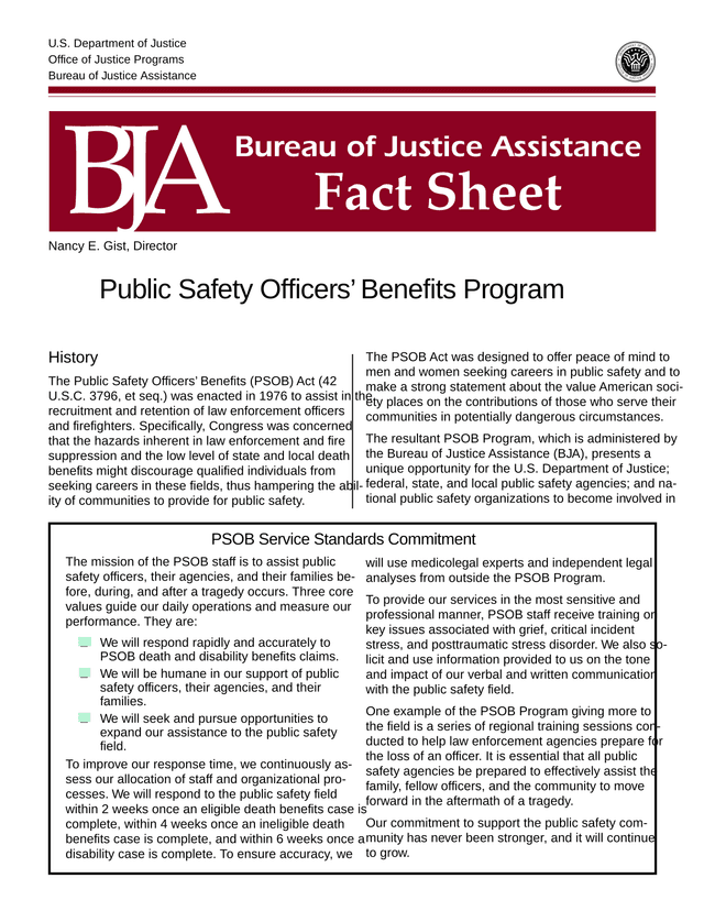 Public Safety Officers Benefits (PSOB) Program History screenshot