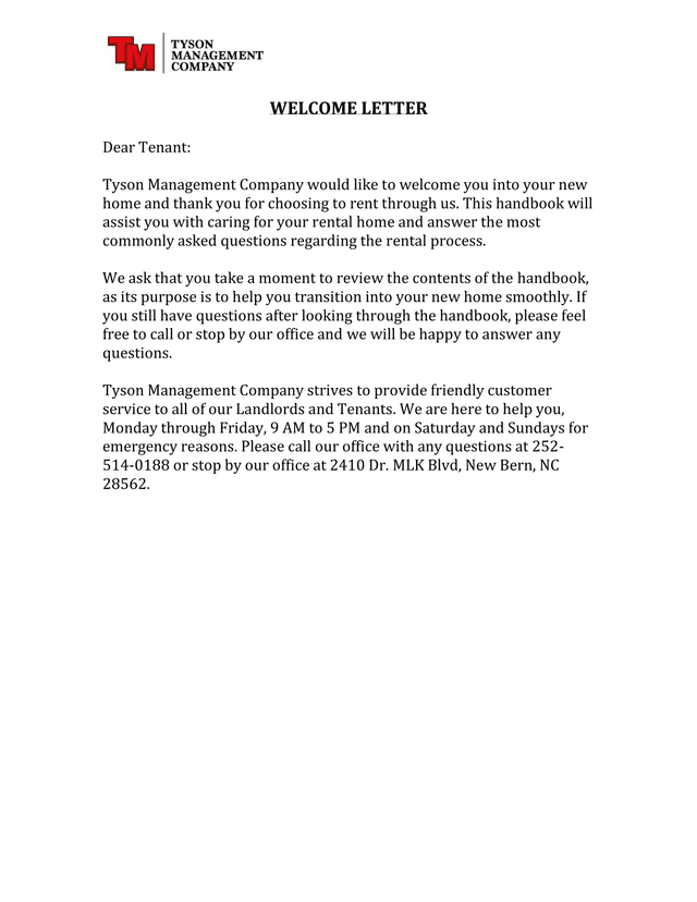 Tyson Management Company Tenant Handbook screenshot