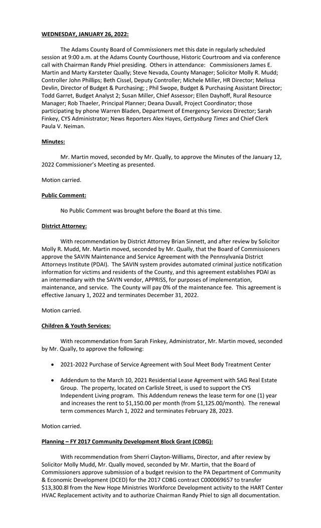 Adams County Board Of Commissioners Meeting Minutes screenshot